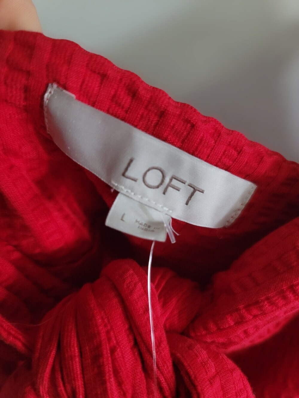 *NWT* LOFT 100% Cotton Textured Tie Front Cropped Cami, Red, Sz L - Picture 4 of 5